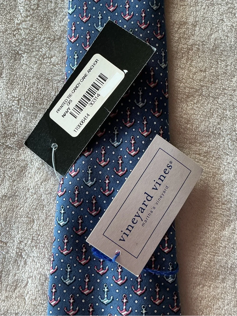 NWT VINEYARD VINES MENS 100% SILK TIE Navy ANCHOR CANDY CANE MADE IN USA. Preppy - Picture 5 of 8